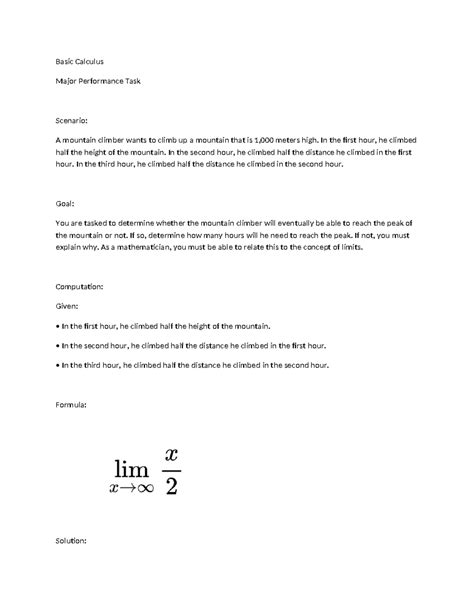 Basic Calculus - Major Performance Task on Limits - Studocu