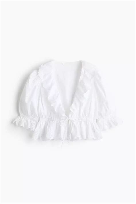 Buy H&M Broderie anglaise cotton blouse 2026 Online | ZALORA