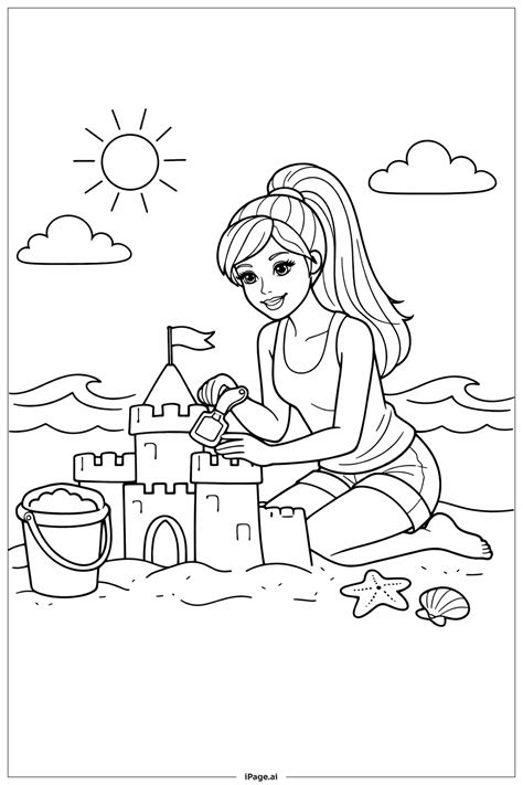 Barbie Building Sandcastle Coloring Page (Free PDF&PNG Printable)
