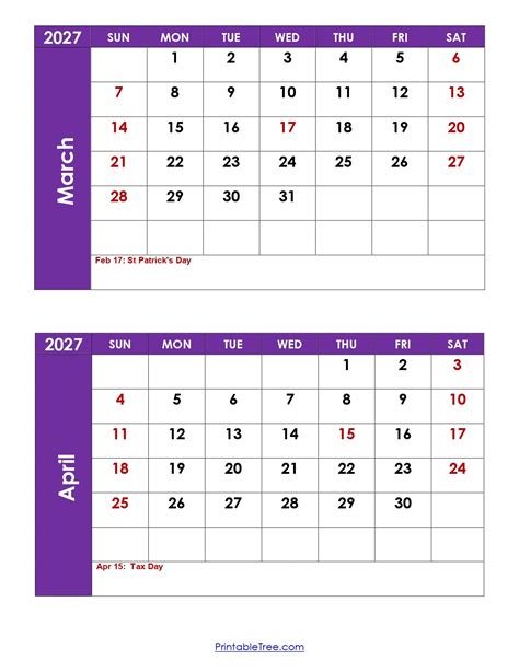 March 2027 Holiday Calendar - Printable Studio
