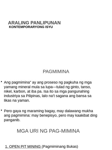 ARALING PANLIPUNAN. MINING | PDF