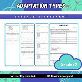 Grade 10 Science | Adaptation Types Worksheet (PDF) – BC Standards