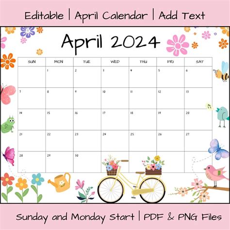 EDITABLE April 2025 Calendar PDF Template, 2025 Calendar, Printable ... - One For All