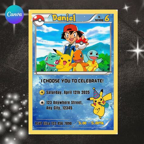 Birthday Invitation Pokemon Instant Download Digital Invite Pokémon ...