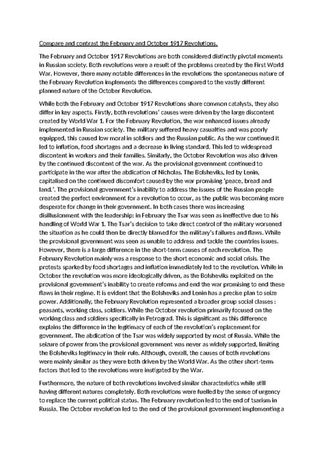 Comparative Analysis of the February and October 1917 Revolutions - Studocu