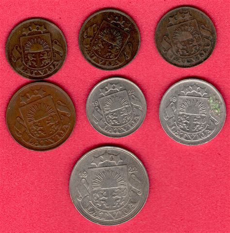 1922-32 LATVIA LETTLAND 2 5 10 20 and 50 SANTIMU LOT OF 7 COINS 9197 ...