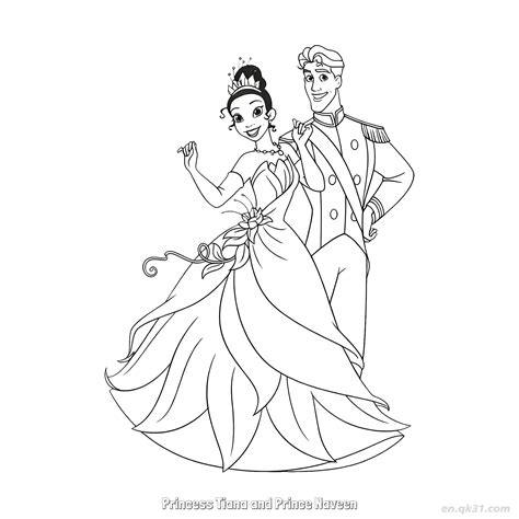 Princess Tiana and Prince Naveen 1 Coloring Page - Free Printable ...
