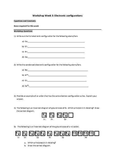 2025 CHEM W3: Electronic Configurations & Ionization Energy Worksheet ...