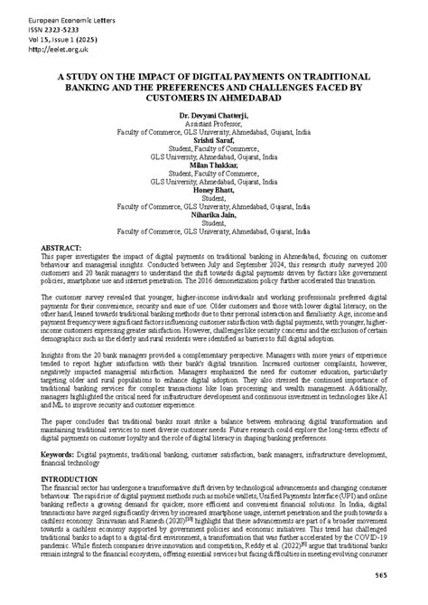 A Study on Digital Payments' Impact on Traditional Banking in Ahmedabad ...