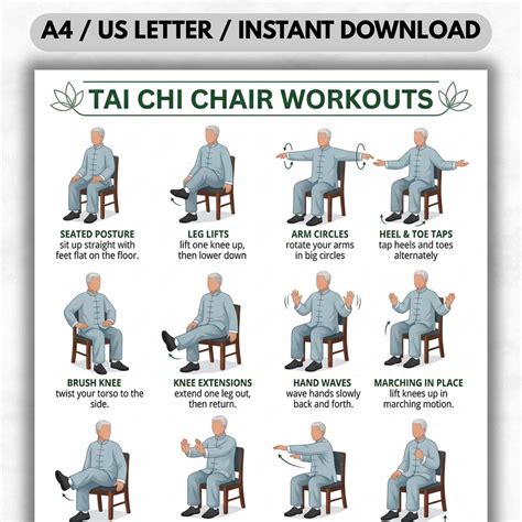 Printable Tai Chi Chair Workouts, Workout Plan PDF,| Low Impact ...
