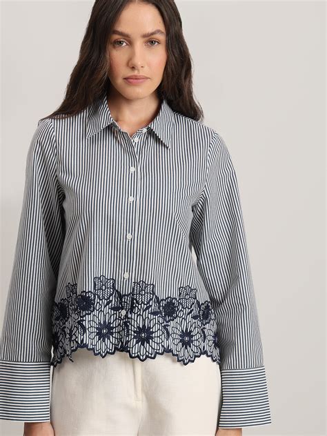 Striped Embroidered Lace Shirt