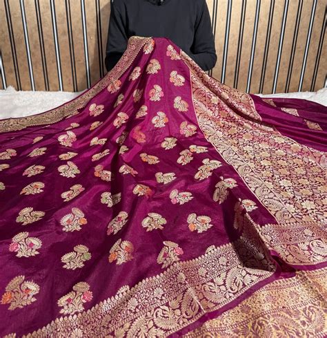Wine Warm Silk Meenakari Traditional Buta Weave Banarasi Saree – Unique ...