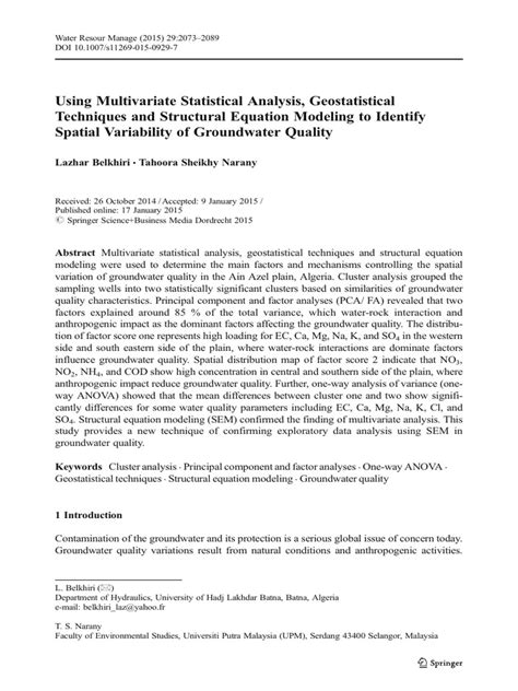 Using Multivariate Statistical Analysis, Geostatistical Techniques and ...