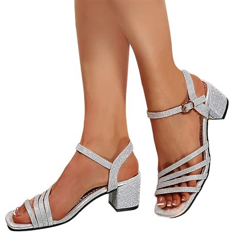 Sequin Dressy Sandals for Women Bride Wedding Sparkly Square Toe Block ...