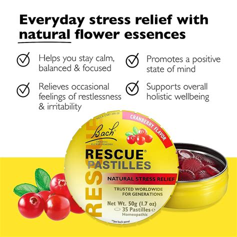 Bach RESCUE Stress Relief Cranberry Flavor 50g 1.7 oz, Clearance