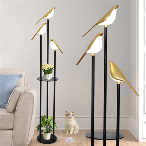 Black and Gold Floor Lamp, Bird Floor Lamp with Shelves, Modern floor ...