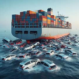centaines de voitures électriques tombés dans la mer d'un cargo de transport. Image 1 de 4