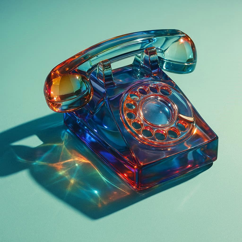 Hyper-realistic still life: a phone made of transparent colored crystal, smooth and glossy, reflecting light with a jewel-like glow. Set on a mint aqua background with strong shadows, vibrant caustics, and cinematic studio lighting. Elegant, minimal, dreamy mood, pastel aesthetic, ultra-detailed glass rendering.