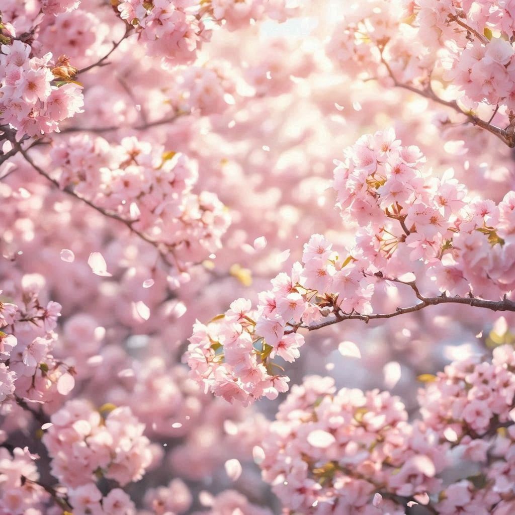 Dreamy cherry blossom scene in soft pastel colors, branches filled with delicate pink sakura petals glowing in gentle sunlight, petals drifting through the air, shallow depth of field, creamy bokeh, serene spring atmosphere, subtle warm highlights, ultra‑detailed petals, soft breeze motion, high‑quality photographic style with a peaceful, uplifting mood.。第 4 个图像，共 4 个图像
