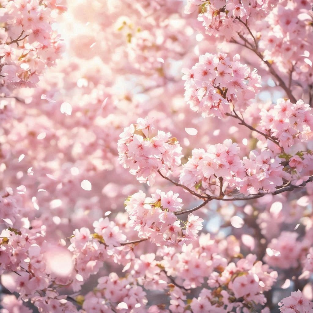 Dreamy cherry blossom scene in soft pastel colors, branches filled with delicate pink sakura petals glowing in gentle sunlight, petals drifting through the air, shallow depth of field, creamy bokeh, serene spring atmosphere, subtle warm highlights, ultra‑detailed petals, soft breeze motion, high‑quality photographic style with a peaceful, uplifting mood.。第 2 个图像，共 4 个图像