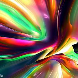 Generate an abstract rendering of apples flowing in a stream of vibrant colors and shapes.. Image 2 of 4
