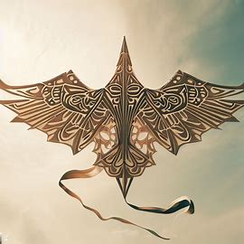 Create a dignified and beautiful kite soaring in the sky with intricate design.. Image 4 of 4