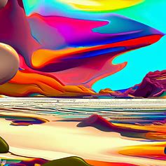 Design a surreal landscape filled with unusual and bright colors, depicting a world beyond our imagination.