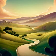 An enchanting illustration of a scenic drive through the rolling hills of Tasmania.