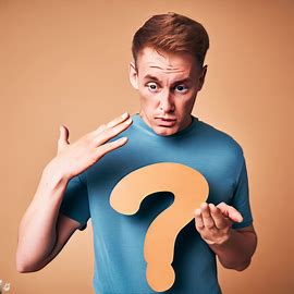 Create an image of a person looking intensely confused while holding a large question mark. Image 4 of 4