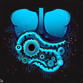 Illustrate a futuristic and stylized version of a stomach with gears and technology incorporated into its design.. Image 2 of 4