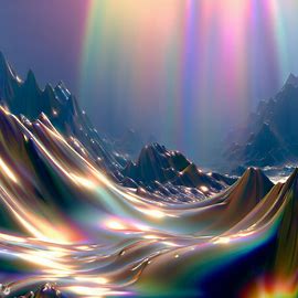 Imagine a surreal landscape where the mountains are made out of shimmering diamonds, reflecting light and casting rainbows in all directions.. Image 3 of 4