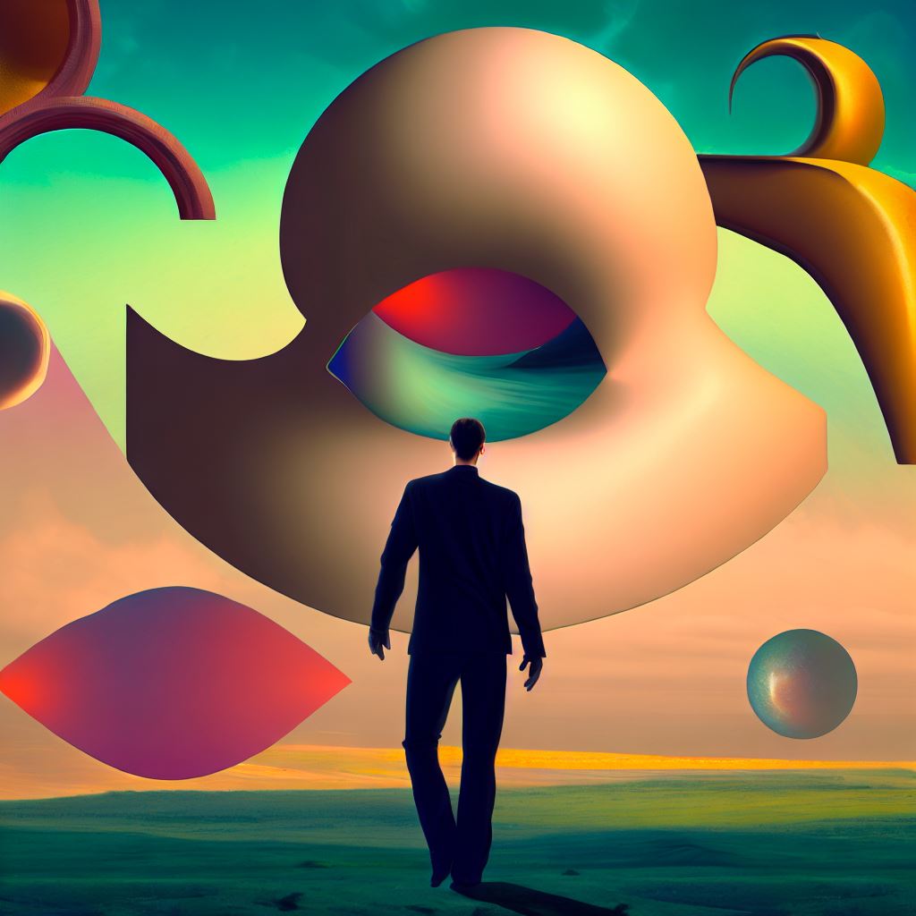 Visualize the embodiment of the 7 principles of design into a single, surreal image.