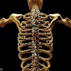 Create a stunning image of a human spine made of gold and jewels.