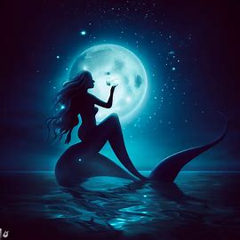 Create an image of a mermaid sipping a magical drink under the full moon. Image 3 of 4