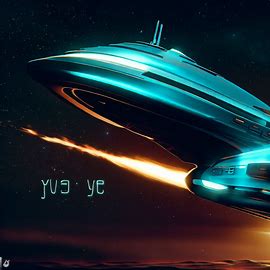 A futuristic spaceship saying bye as it takes off into space.. Image 1 of 4