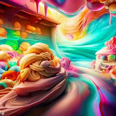 Create a fantastic scene of a dairy filled with rich and creamy ice cream in vivid colors