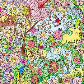 Doodle a whimsical and wonderful garden filled with colorful flowers and playful animals for a peaceful vacation.. Image 1 of 4