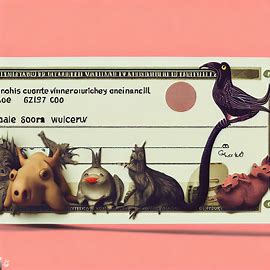 Create a whimsical cheque with unusual creatures used as images on the cheque. Image 1 of 4