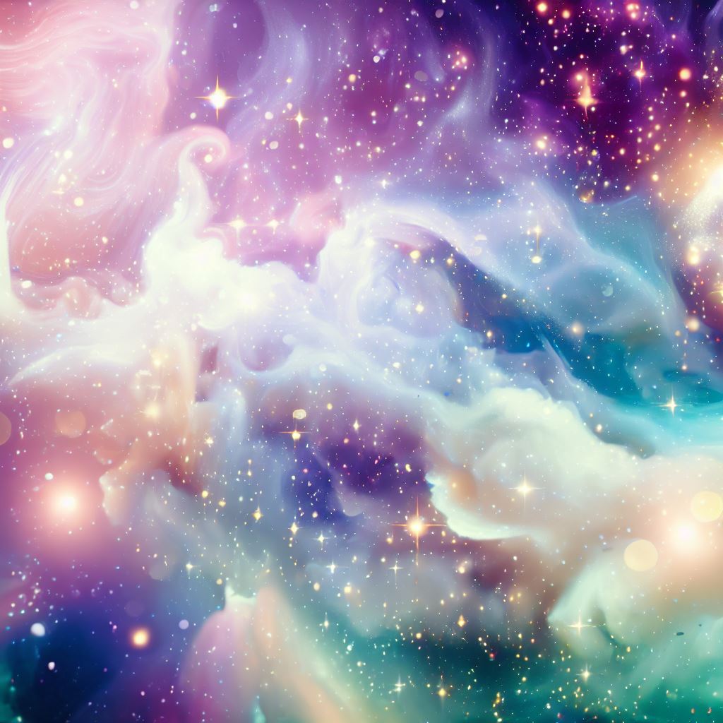 Imagine a dreamy galaxy filled with sparkling stars, vibrant colors, and swirling clouds.。第 4 个图像，共 4 个图像