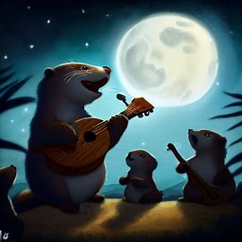 Draw an otter serenading its friends with a ukulele under a full moon.. Image 2 of 4