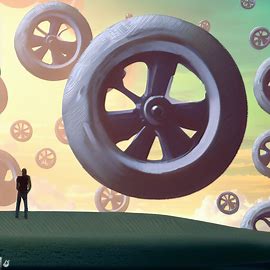 Create a surreal and dreamy world where wheels are the central element of the design.. Image 4 of 4