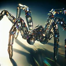 Picture a spider made entirely out of crystal, with each leg and segment shimmering in the sunlight.