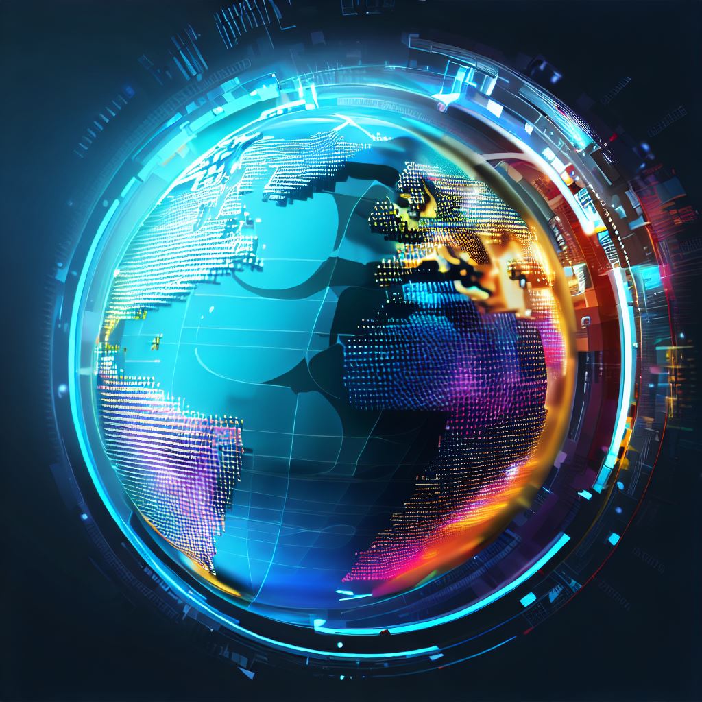 Illustrate a modern technology-inspired globe that highlights different countries and continents.