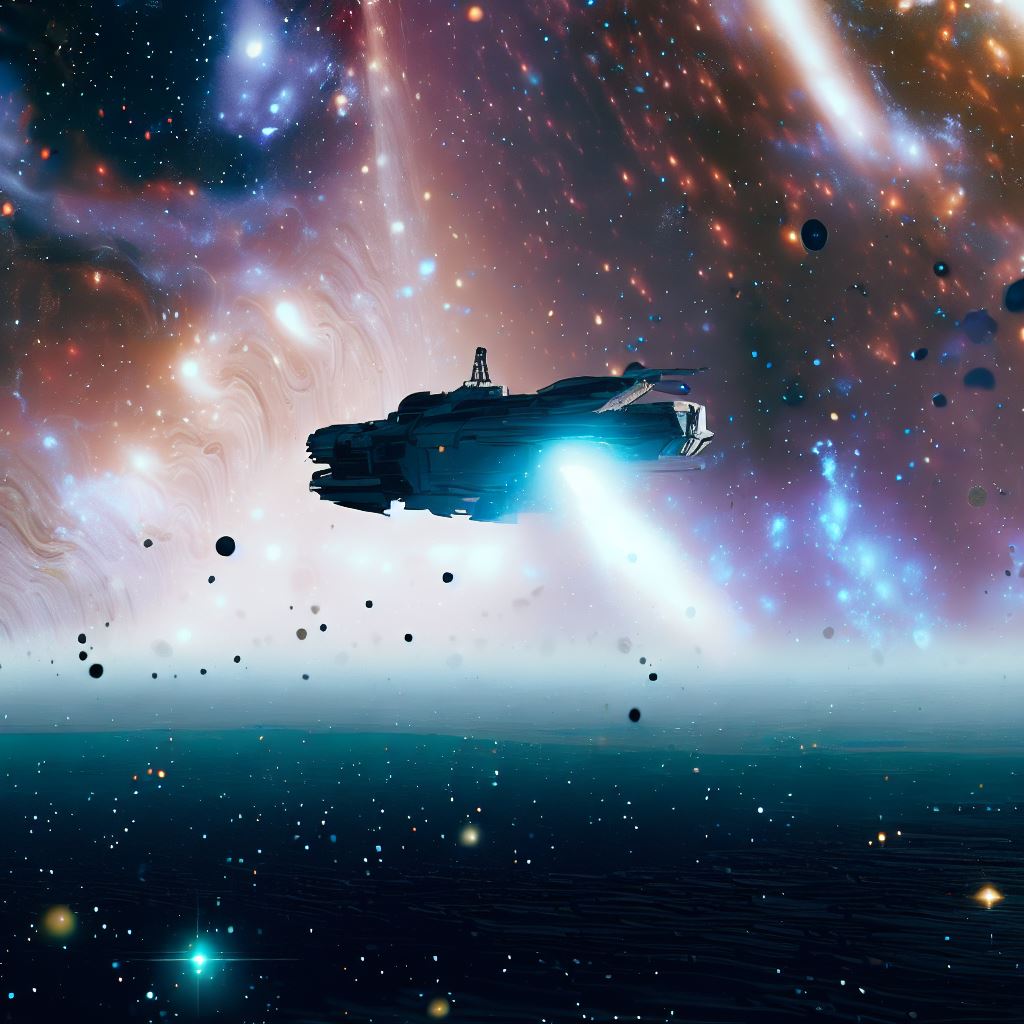 Imagine a spacecraft floating through a field of stars and galaxies.