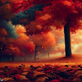 Bring the beauty of autumn to life with a wallpaper that showcases a vibrant forest with leaves turning red, orange, and gold, dotted with acorns and crunchy fallen leaves.. Image 1 of 4