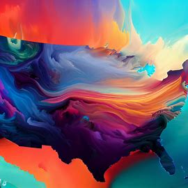 Create an image of all 50 U.S states visualized as unique, vibrant and artistic landscapes. Image 2 of 4