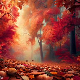 Bring the beauty of autumn to life with a wallpaper that showcases a vibrant forest with leaves turning red, orange, and gold, dotted with acorns and crunchy fallen leaves.. Image 4 of 4
