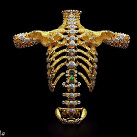 Create a stunning image of a human spine made of gold and jewels.. Image 3 of 4