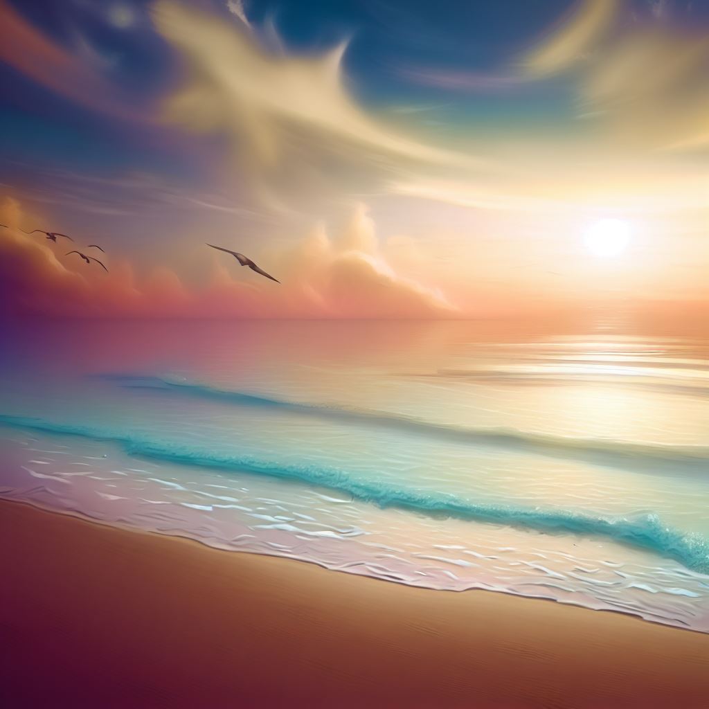 Picture a dreamy sunset, with an inviting beach stretched out below, waves lapping gently at the shore and seagulls soaring overhead.
