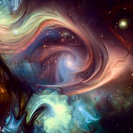 An imaginative depiction of the universe, with swirling, vibrant galaxies and mysterious, dark nebulae.。第 2 个图像，共 4 个图像